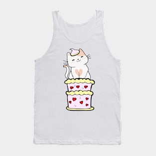 Funny white cat jumping out of a cake Tank Top